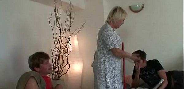  Old cleaning woman in threesome orgy